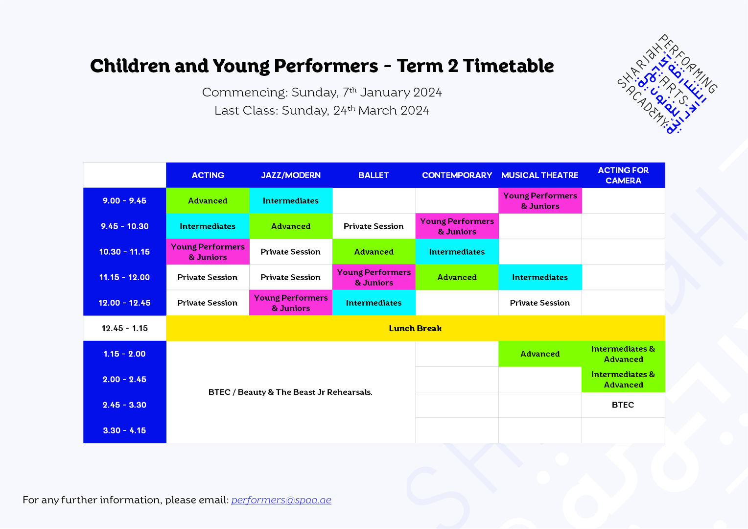 Term 2 Timetable